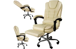 Scaun de birou cu suport pentru picioare extensibil - crem