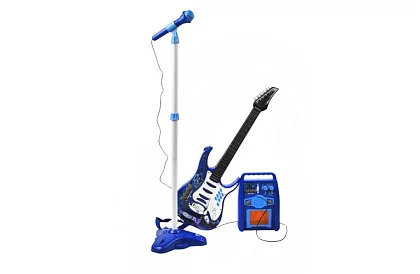 Set muzical – albastră - chitară + amplificator + microfon