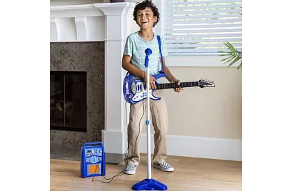 Set muzical – albastră - chitară + amplificator + microfon