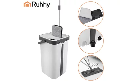 Mop plat cu fund plat + găleată de 11 litri – cu două compartimente și accesorii