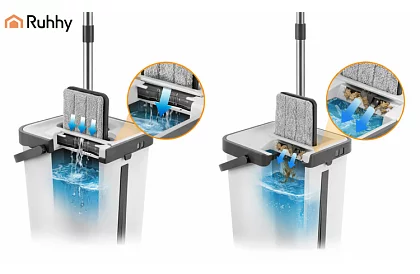 Mop plat cu fund plat + găleată de 11 litri – cu două compartimente și accesorii