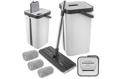 Mop plat cu fund plat + găleată de 11 litri – cu două compartimente și accesorii