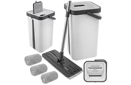 Mop plat cu fund plat + găleată de 11 litri – cu două compartimente și accesorii