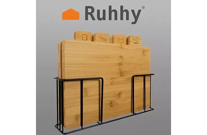 Tăvițe de bambus pentru tăiat – set de 4 bucăți în suport