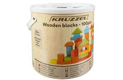 Blocuri de lemn în găleată cu sortator de forme – 100 buc.
