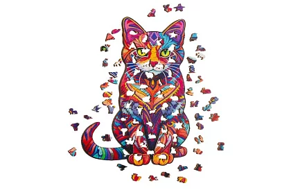 Puzzle din lemn pisică – 130 de piese – 38 × 24 cm
