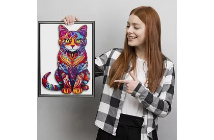 Puzzle din lemn pisică – 130 de piese – 38 × 24 cm