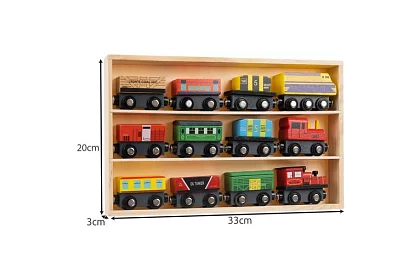 Tren de lemn cu raft pentru depozitare - 13 bucăți în set