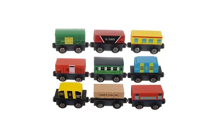 Tren de lemn cu raft pentru depozitare - 13 bucăți în set