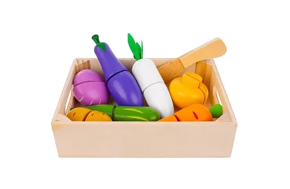 Fructe și legume din lemn pentru tăiat - în cutie