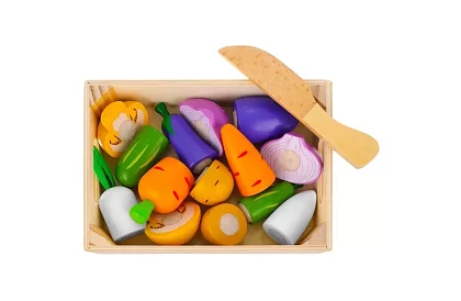 Fructe și legume din lemn pentru tăiat - în cutie