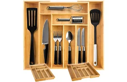 Organizator din bambus pentru sertare – suport pentru tacâmuri